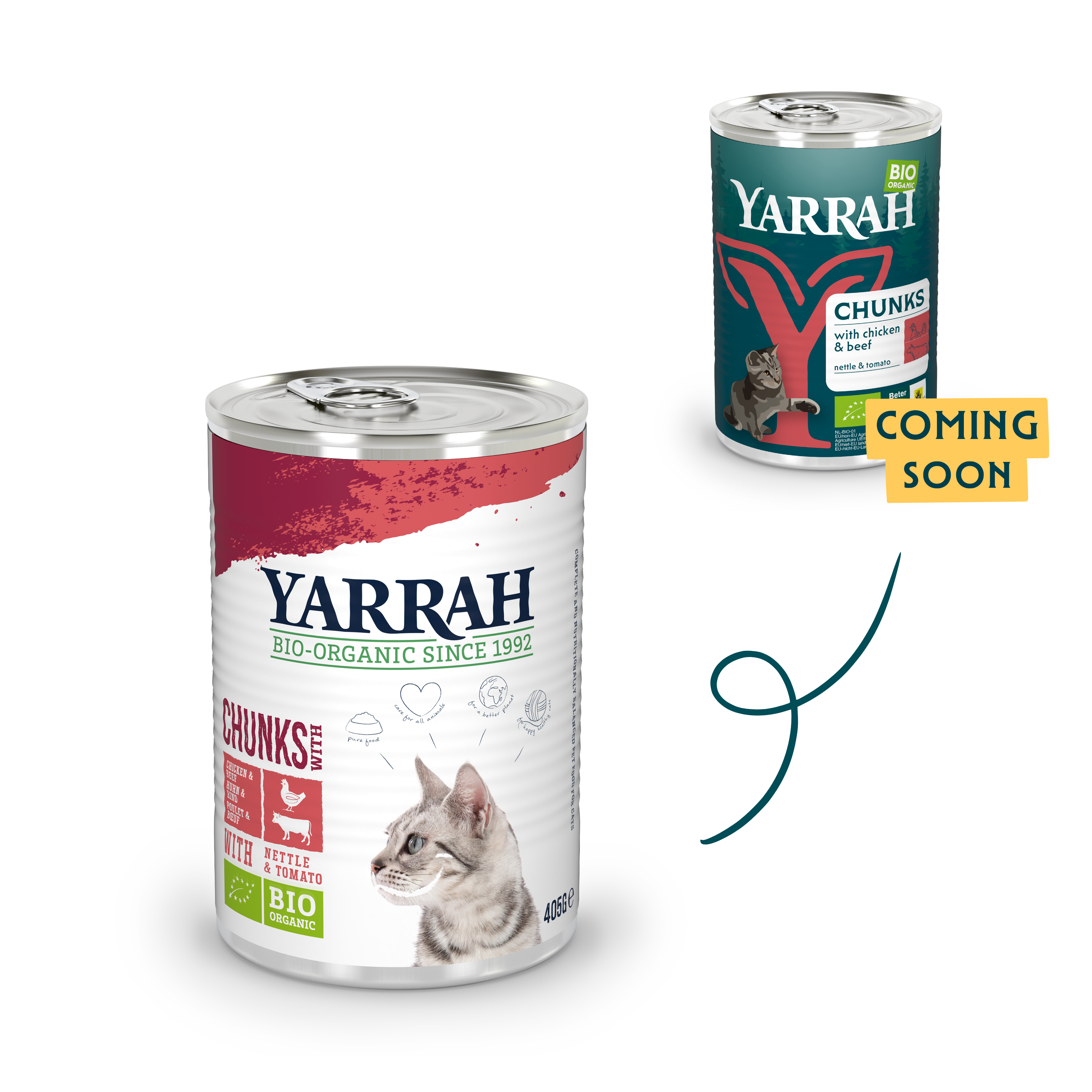 Organic cat food chunks with chicken and beef