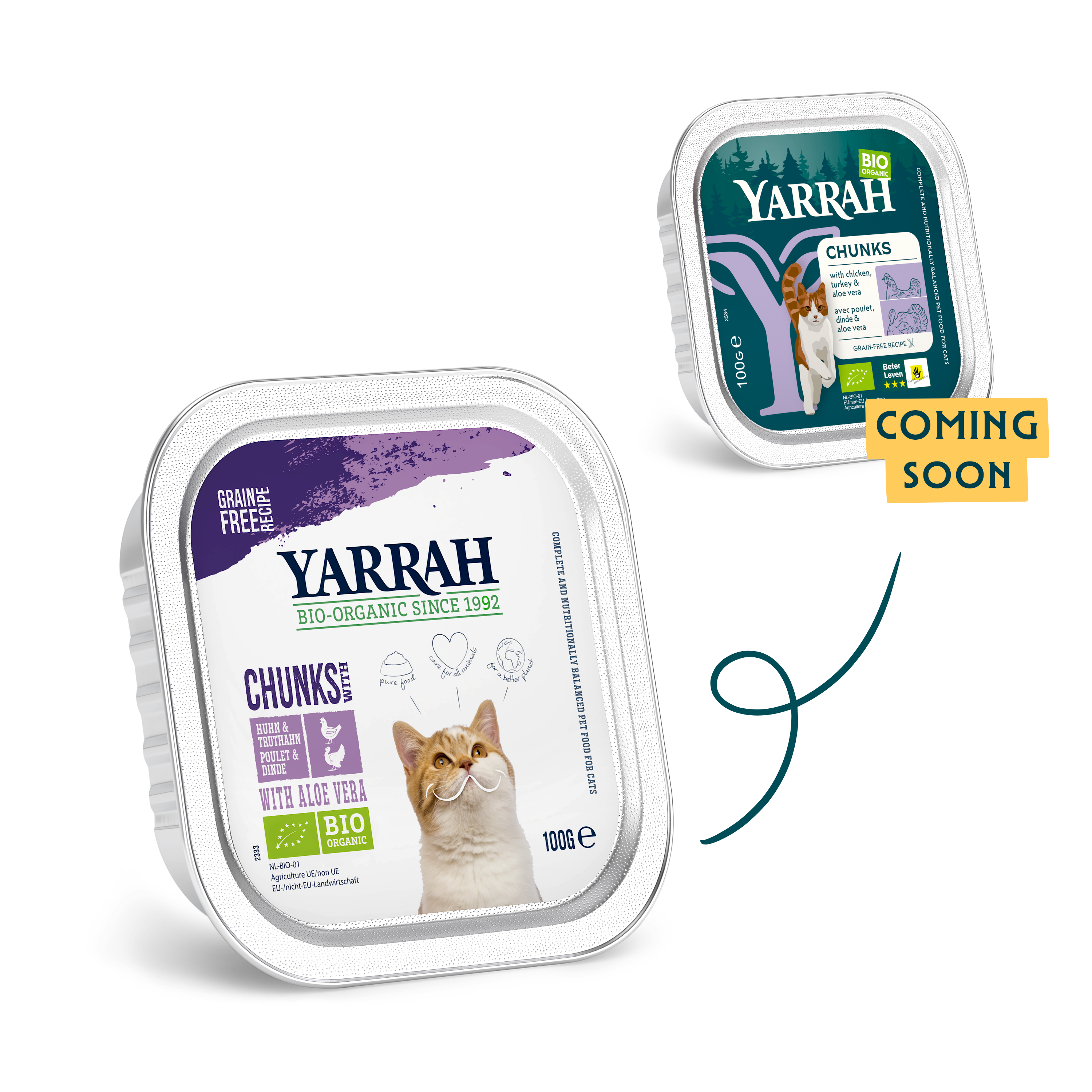 Organic cat food chunks with chicken and turkey