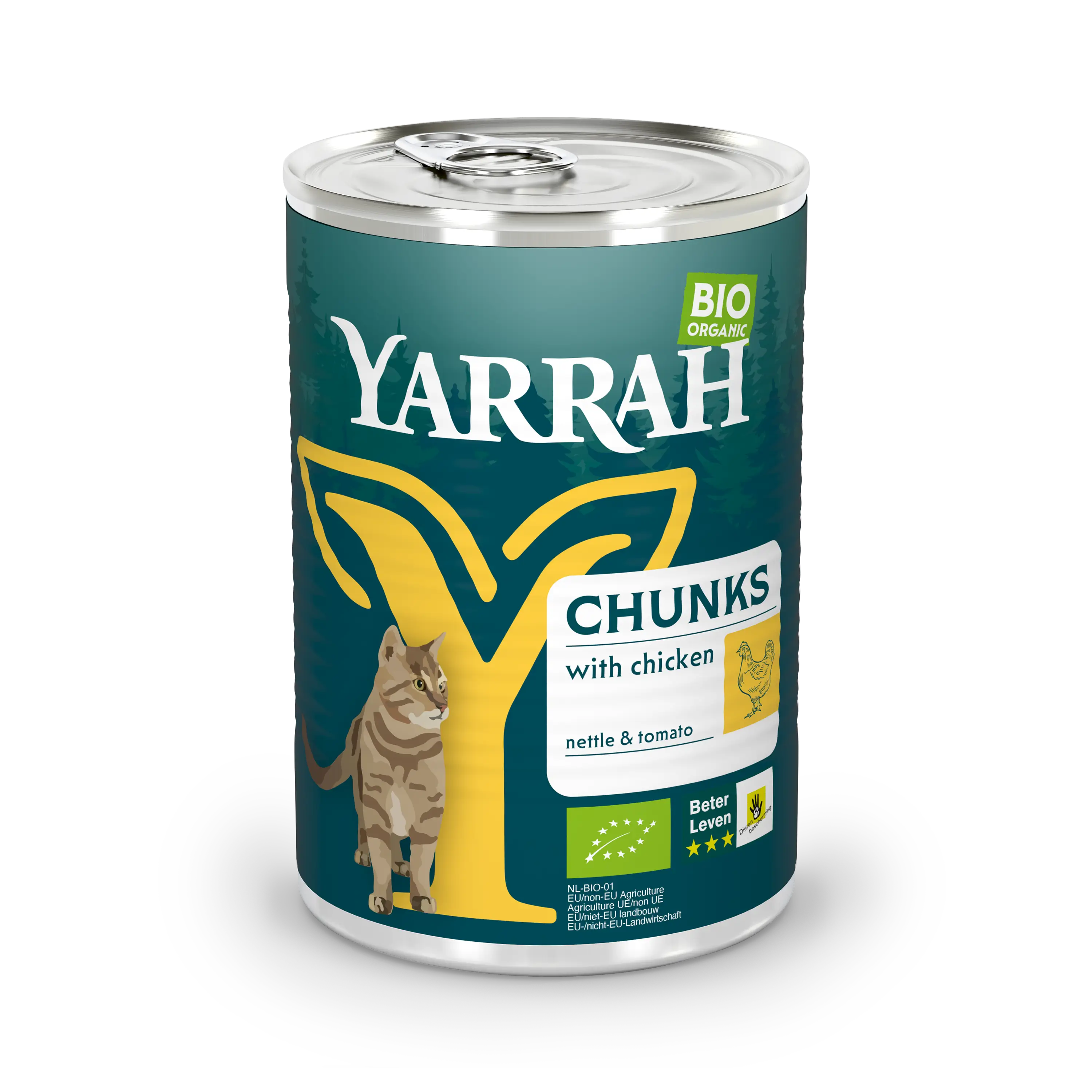 Yarrah organic cat food chunks with chicken in can